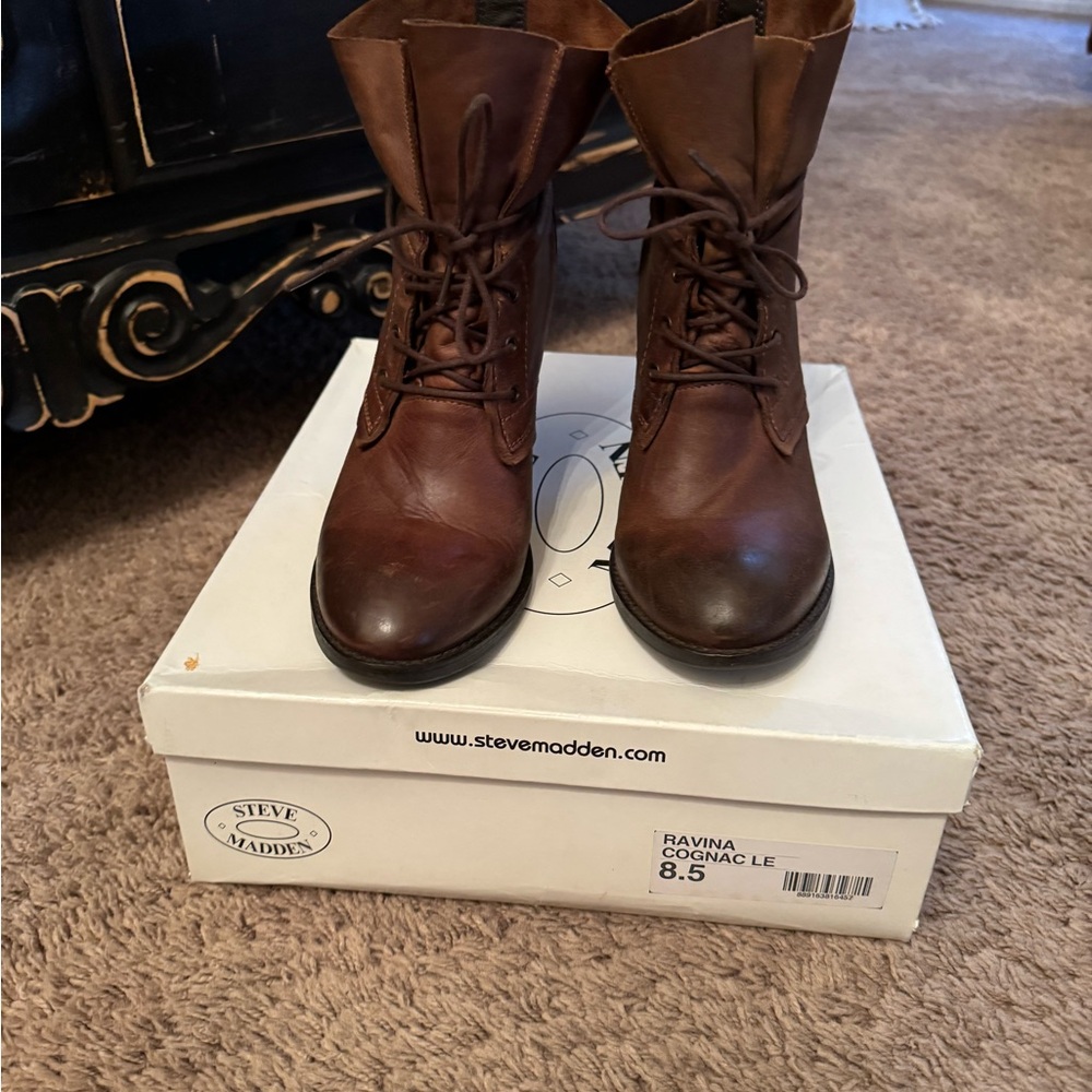 Steve Madden Ravina Cognac Leather Ankle Boots